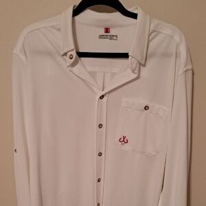 Montauk Tackle Co. White Casual Button Down Shirt with Embroidered Logo.  Size M